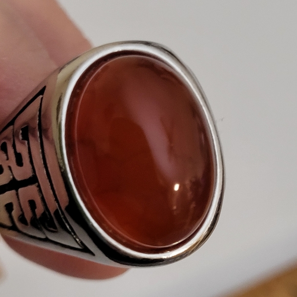 Silver Tone and Amber Colour Stone Large Size Ring - Picture 7 of 13